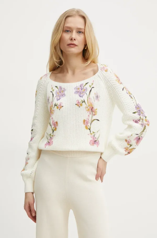Twinset Bombažen pulover Twinset bež barva, 251TP3642