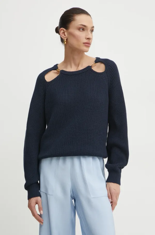 Twinset Bombažen pulover Twinset mornarsko modra barva, 251TP3170