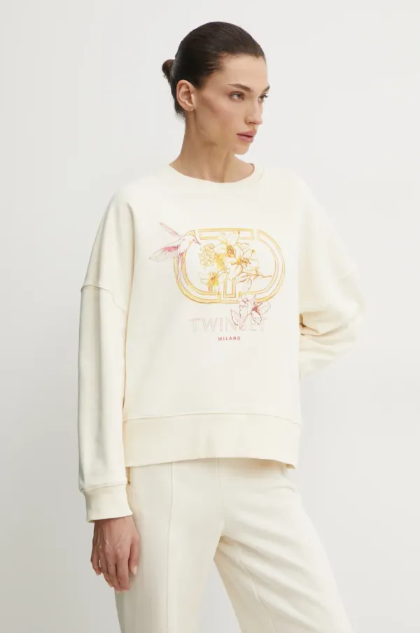 Twinset Bombažen pulover Twinset ženski, bež barva, 251TP2484