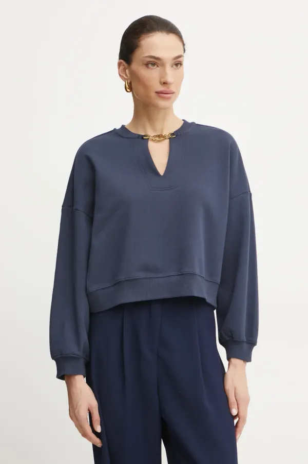 Twinset Bombažen pulover Twinset ženski, mornarsko modra barva, 251TP2483