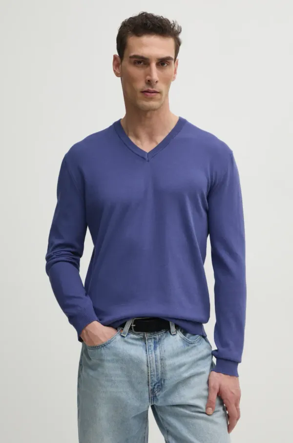 United Colors of Benetton Bombažen pulover United Colors of Benetton mornarsko modra barva, 1098U4486