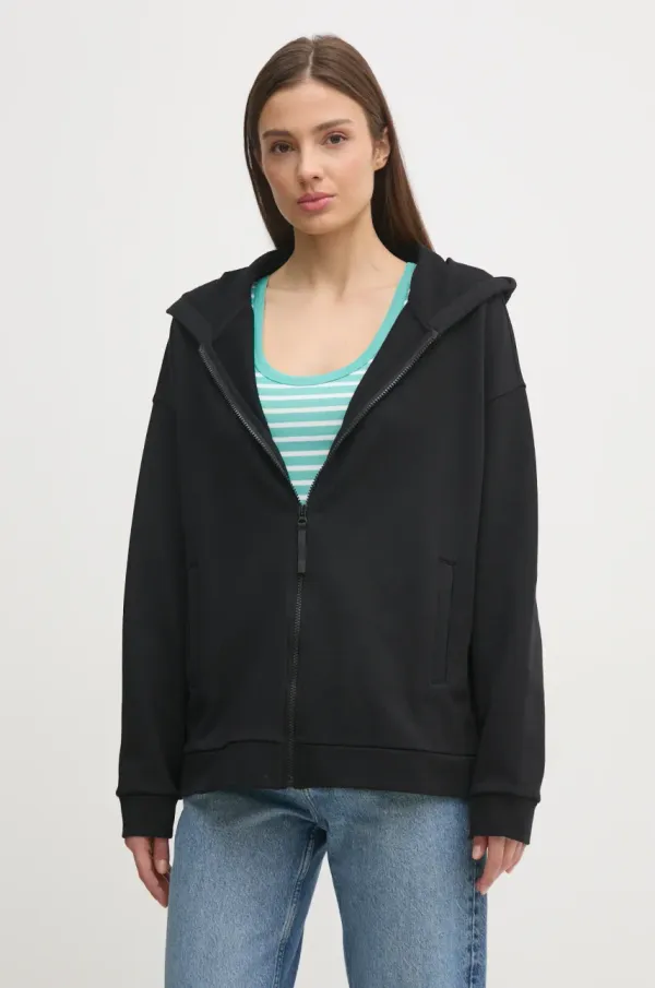 United Colors of Benetton Bombažen pulover United Colors of Benetton ženski, črna barva, s kapuco, 3UNID500R