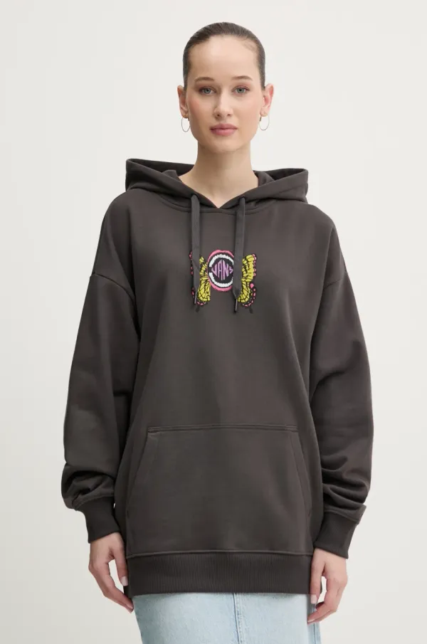 Vans Bombažen pulover Vans ženska, rjava barva, s kapuco, VN000NXVBLK1