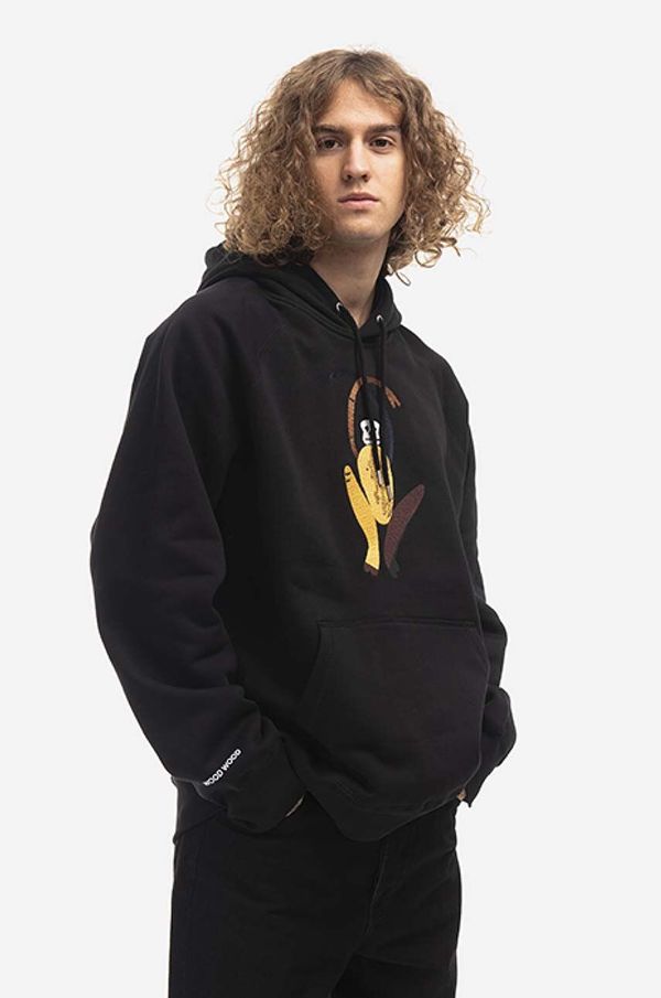 Wood Wood Bombažen pulover Wood Wood Fred moški, črna barva, s kapuco