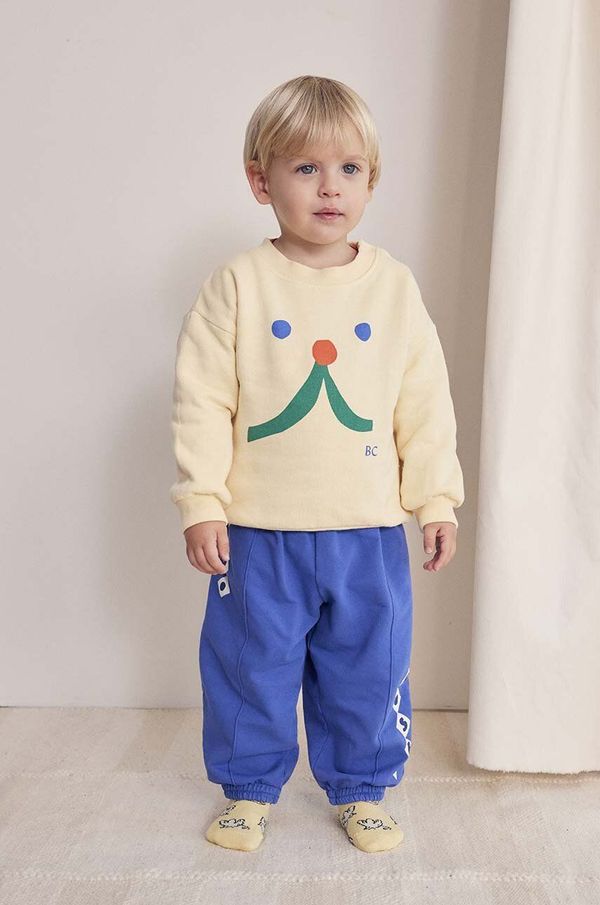 Bobo Choses Bombažen pulover za dojenčka Bobo Choses Funny face rumena barva, 224AB030