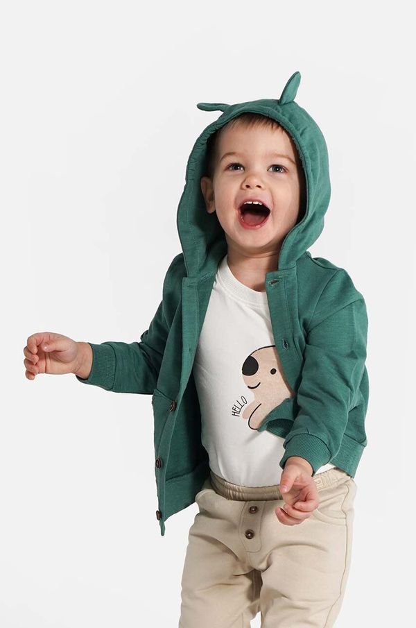 Coccodrillo Bombažen pulover za dojenčka Coccodrillo zelena barva, s kapuco