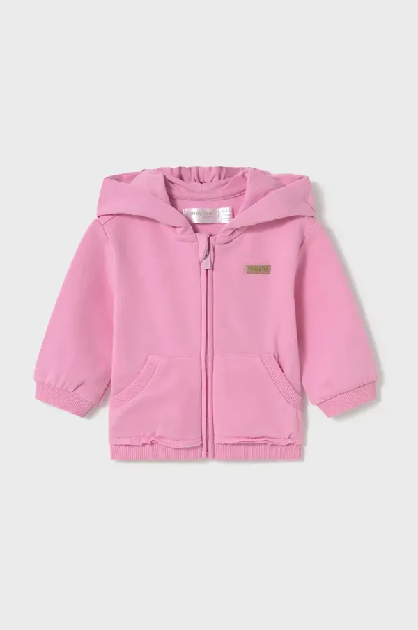 Mayoral Newborn Bombažen pulover za dojenčka Mayoral Newborn roza barva, s kapuco, 1455