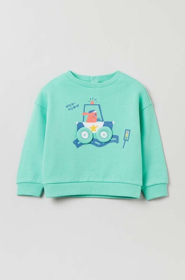 OVS Bombažen pulover za dojenčka OVS zelena barva