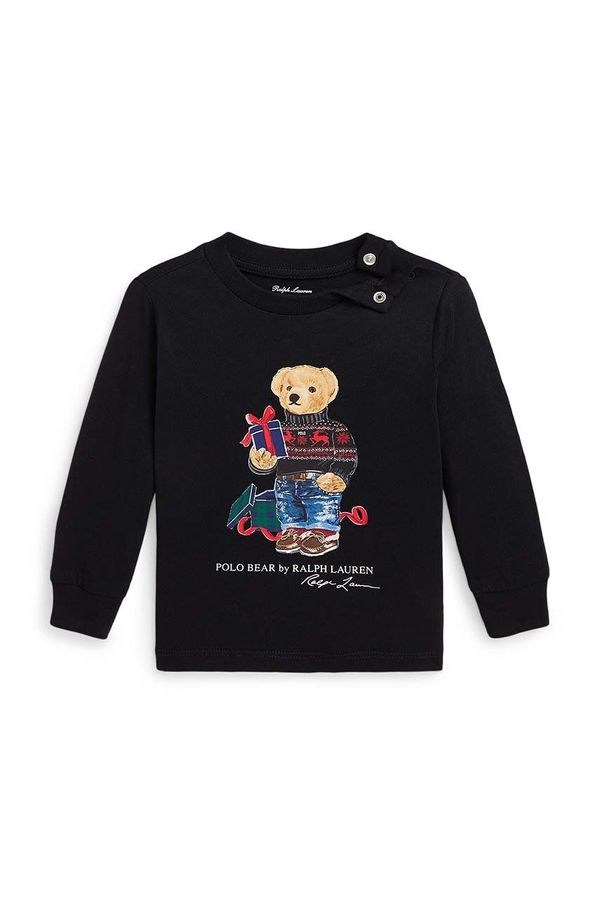Polo Ralph Lauren Bombažen pulover za dojenčka Polo Ralph Lauren črna barva