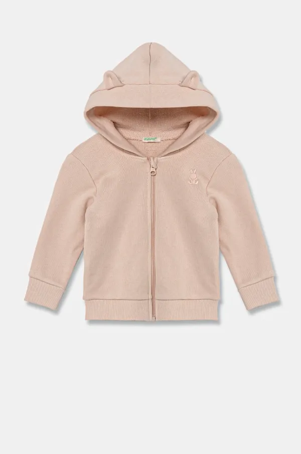 United Colors of Benetton Bombažen pulover za dojenčka United Colors of Benetton oranžna barva, s kapuco, 3J70A5017