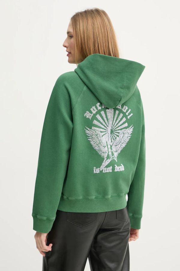 Zadig&Voltaire Bombažen pulover ZADIG&VOLTAIRE ženski, zelena barva, s kapuco, JWSS01652