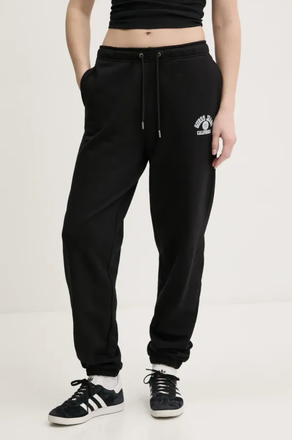 Guess Jeans Bombažen spodnji del trenirke Guess Jeans ženski, črna barva, W5RB63 K68I4