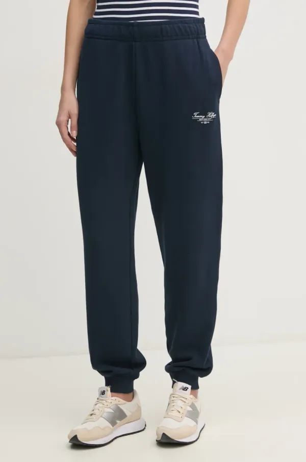Tommy Hilfiger Bombažen spodnji del trenirke Tommy Hilfiger ženski, mornarsko modra barva, WW0WW45576