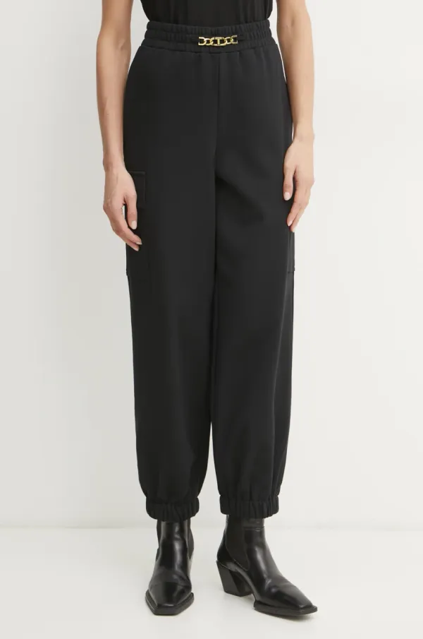 Twinset Bombažen spodnji del trenirke Twinset ženski, črna barva, 251TE2071