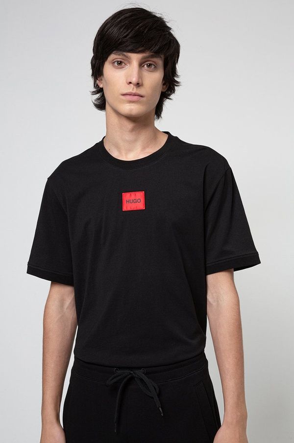 Hugo Bombažen t-shirt HUGO črna barva