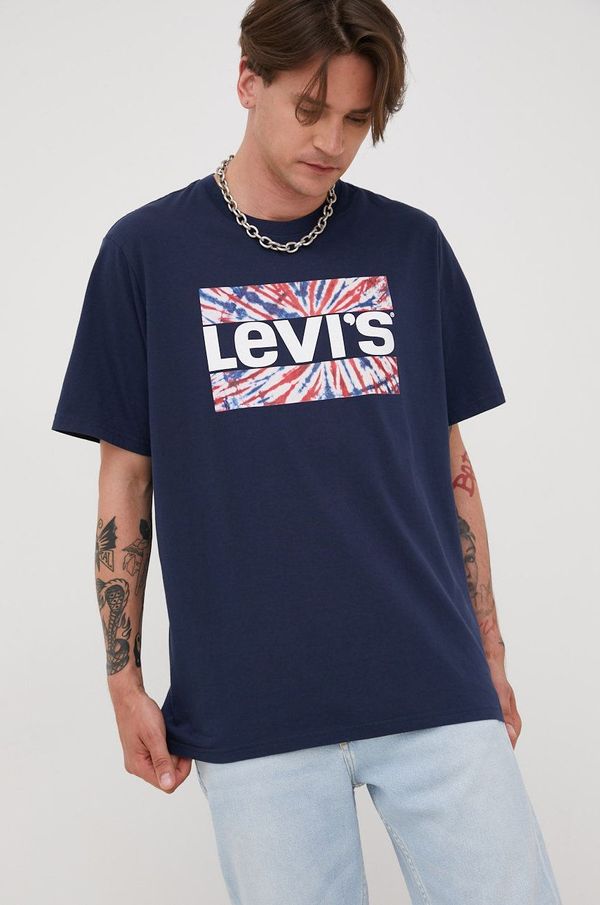 Levi's Bombažen t-shirt Levi's mornarsko modra barva