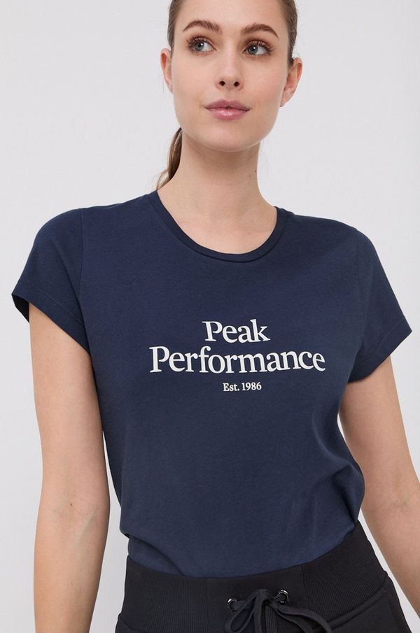 Peak Performance Bombažen t-shirt Peak Performance mornarsko modra barva