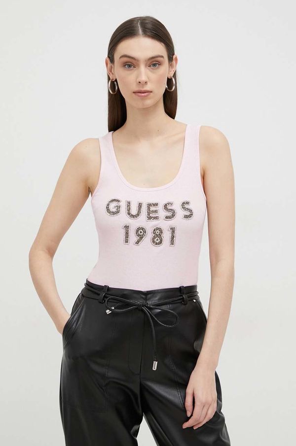 Guess Bombažen top Guess roza barva