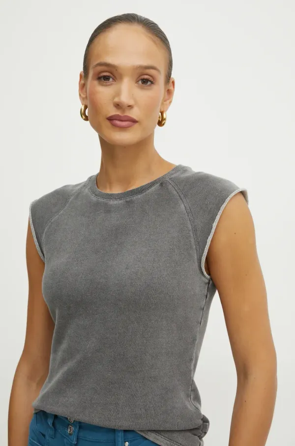 MICHAEL Michael Kors Bombažen top MICHAEL Michael Kors siva barva, MR551KX5DC