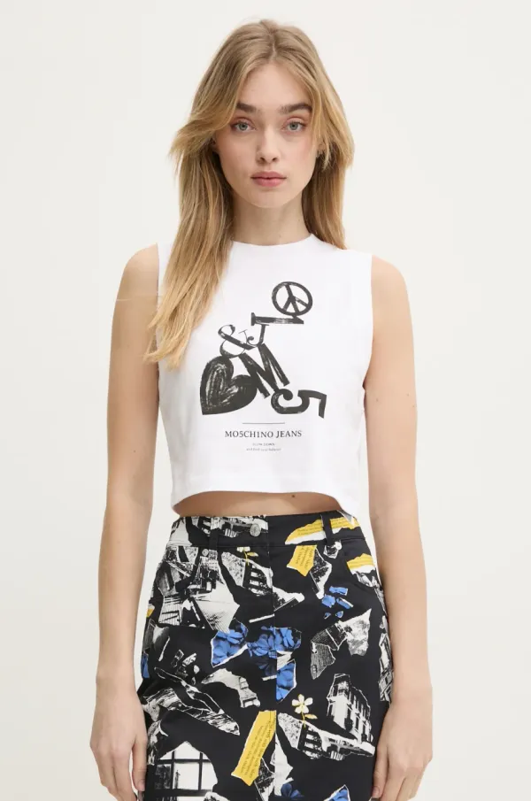 Moschino Jeans Bombažen top Moschino Jeans bela barva, 1211 3229