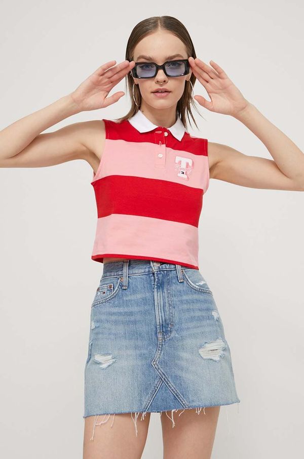 Tommy Jeans Bombažen top Tommy Jeans rdeča barva