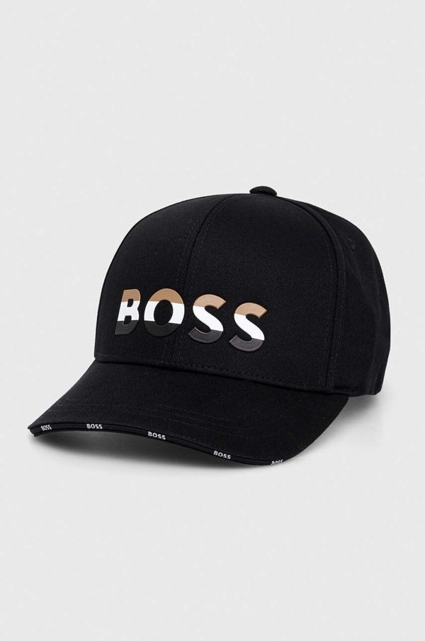 Boss Bombažna bejzbolska kapa BOSS črna barva