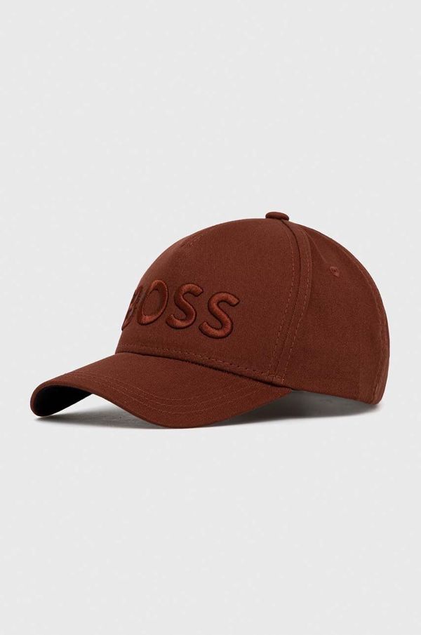 Boss Bombažna bejzbolska kapa BOSS rjava barva