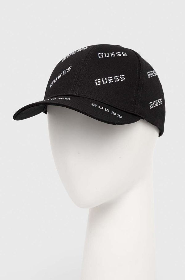 Guess Bombažna bejzbolska kapa Guess črna barva
