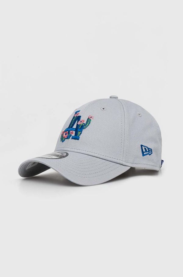 New Era Bombažna bejzbolska kapa New Era siva barva, LOS ANGELES DODGERS