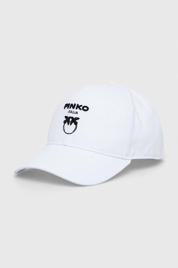 Pinko Bombažna bejzbolska kapa Pinko bela barva