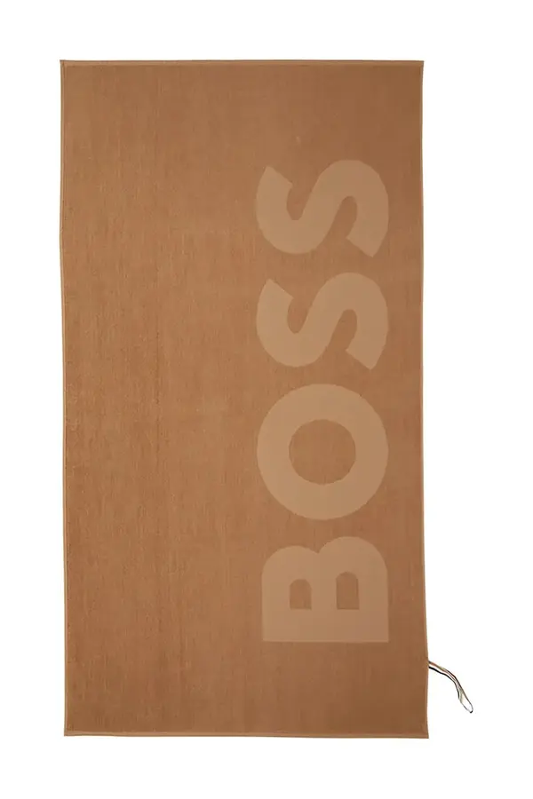 BOSS Bombažna brisača za plažo BOSS ZUMA Camel 100 x 180 cm