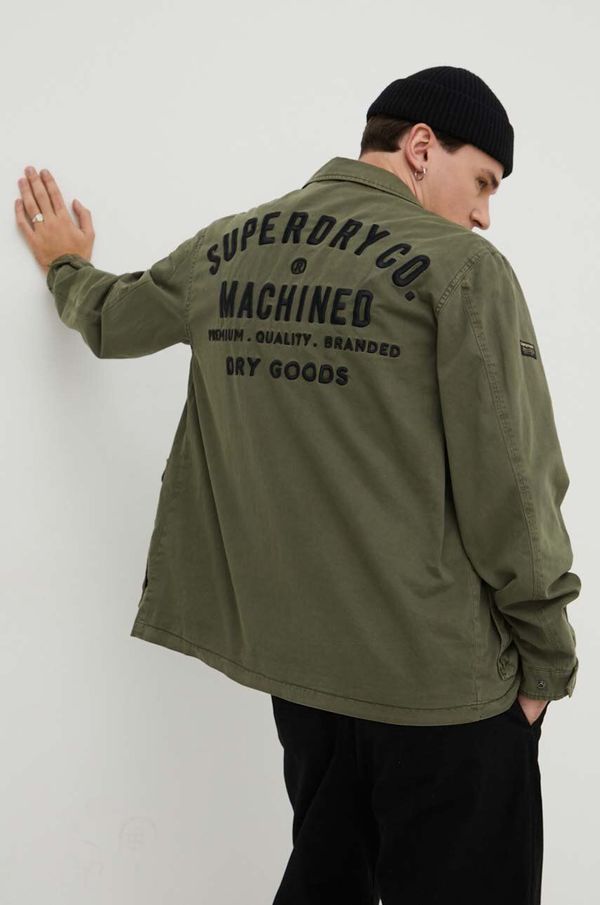 Superdry Bombažna jakna Superdry zelena barva