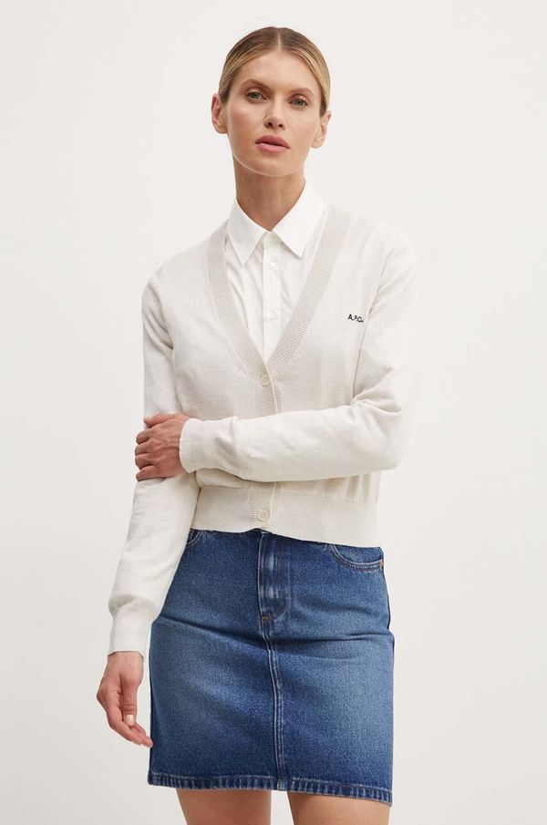 A.P.C. Bombažna jopica A.P.C. cardigan berenice bež barva, COGDK.F22266
