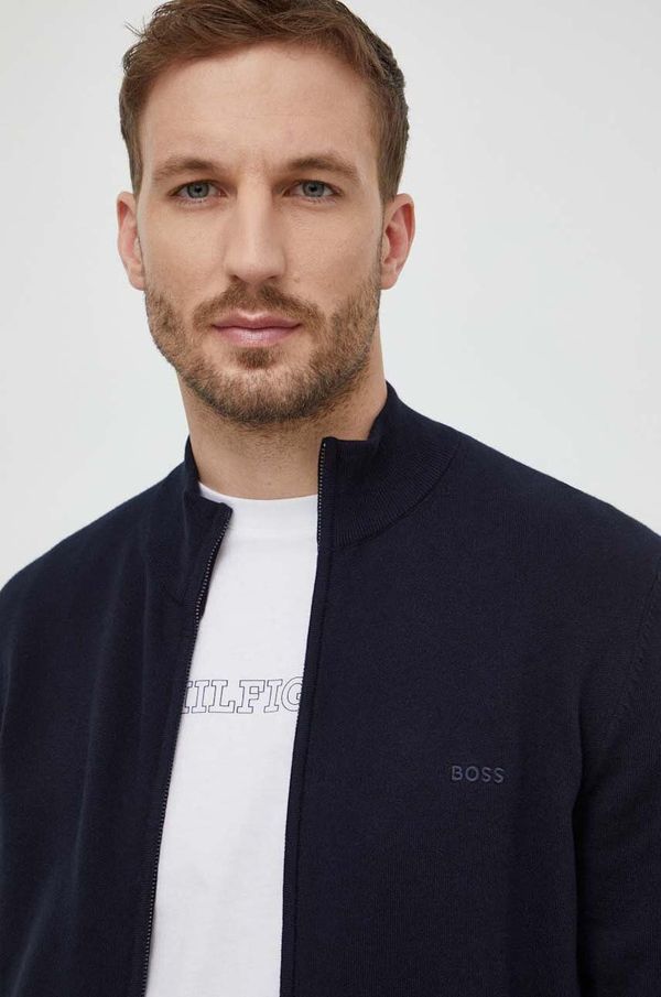BOSS Bombažna jopica BOSS mornarsko modra barva