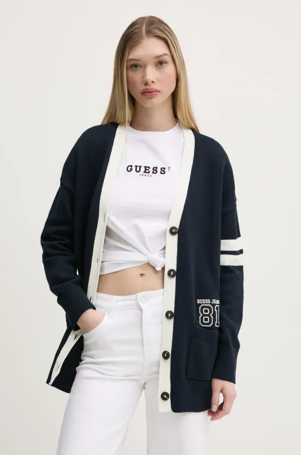 Guess Jeans Bombažna jopica Guess Jeans ženska, mornarsko modra barva, W5RR49 Z3HM1