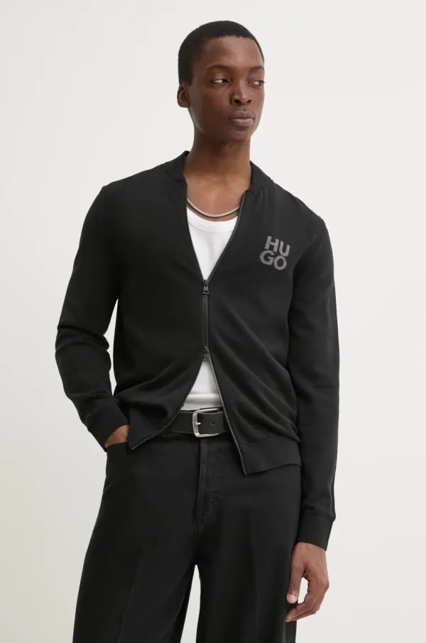 HUGO Bombažna jopica HUGO črna barva, 50531819