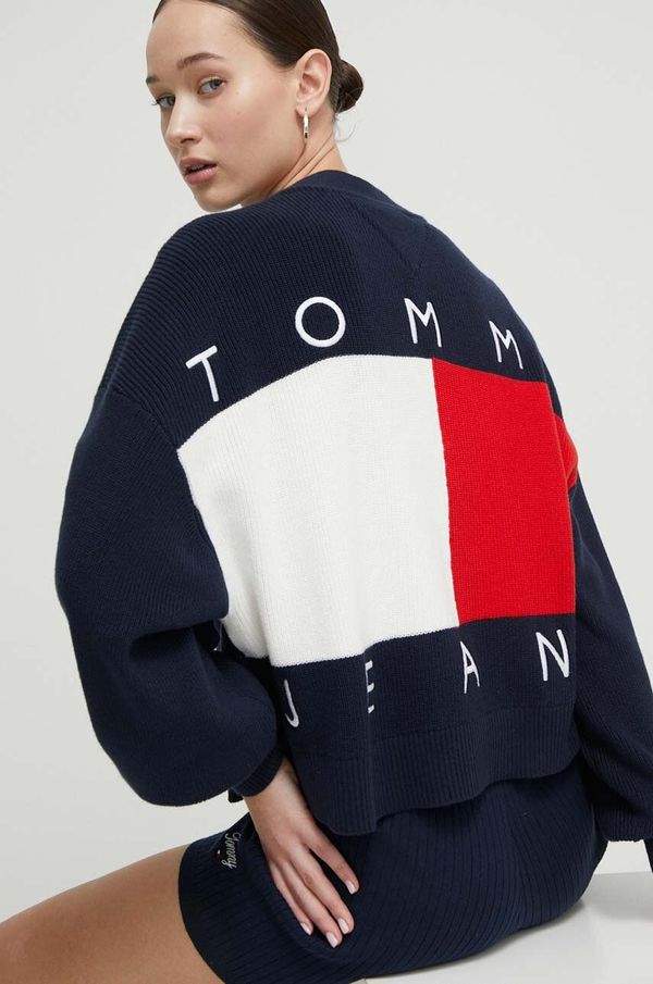 Tommy Jeans Bombažna jopica Tommy Jeans mornarsko modra barva