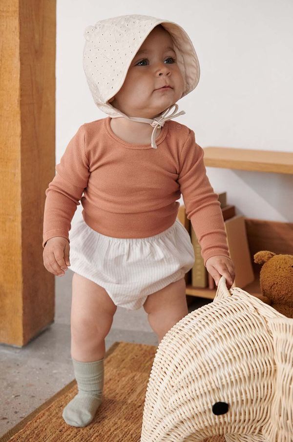 Liewood Bombažna kapa za dojenčka Liewood Rae Baby Anglaise Sun Hat With Ears bež barva