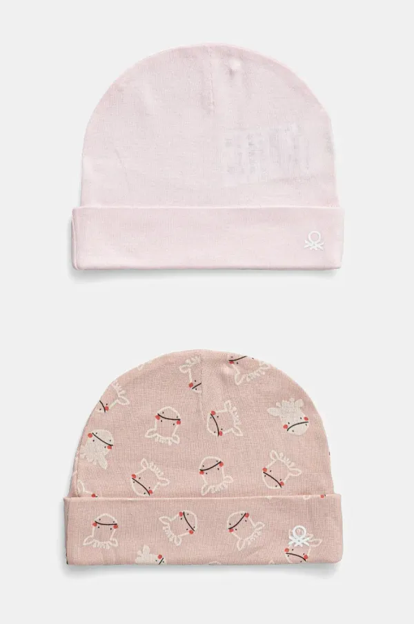United Colors of Benetton Bombažna kapa za dojenčka United Colors of Benetton 2-pack roza barva, 3PWB0A004