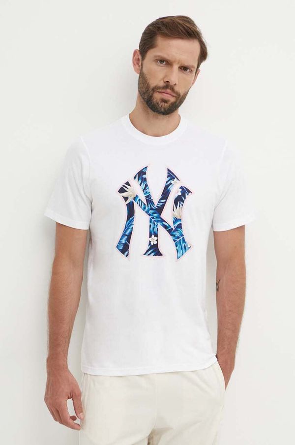 47 brand Bombažna kratka majica 47 brand MLB New York Yankees moška, bela barva, BB017TEMECH610503WW