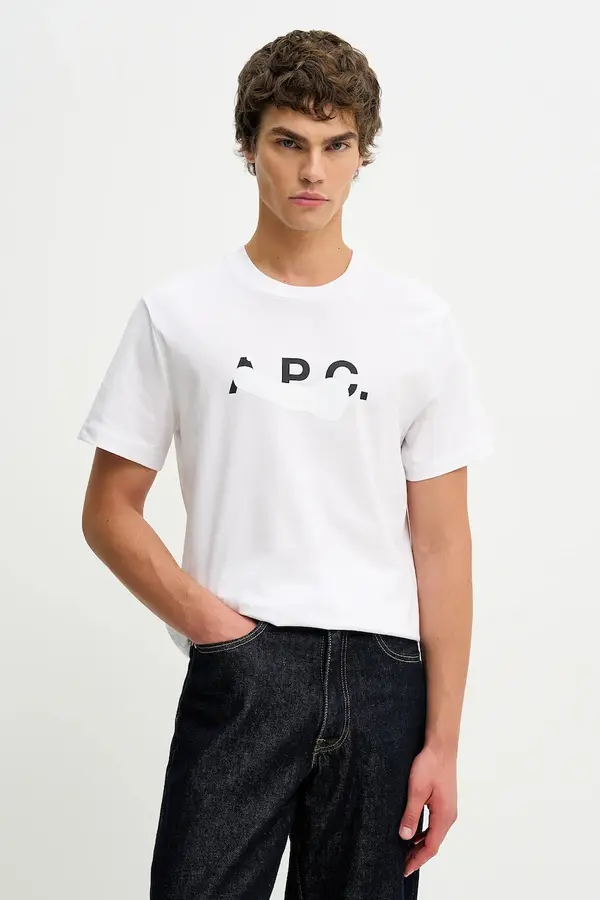 A.P.C. Bombažna kratka majica A.P.C. T-SHIRT MANCHES COURTES TACHE BLANCHE