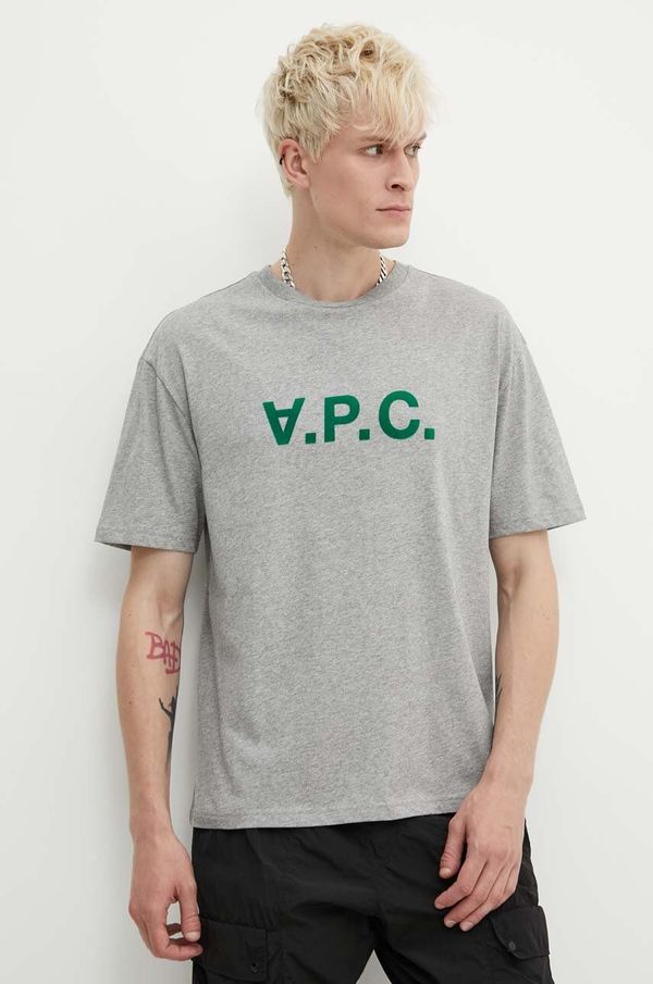 A.P.C. Bombažna kratka majica A.P.C. T-Shirt River moška, siva barva, COFDW.H26324.PLB