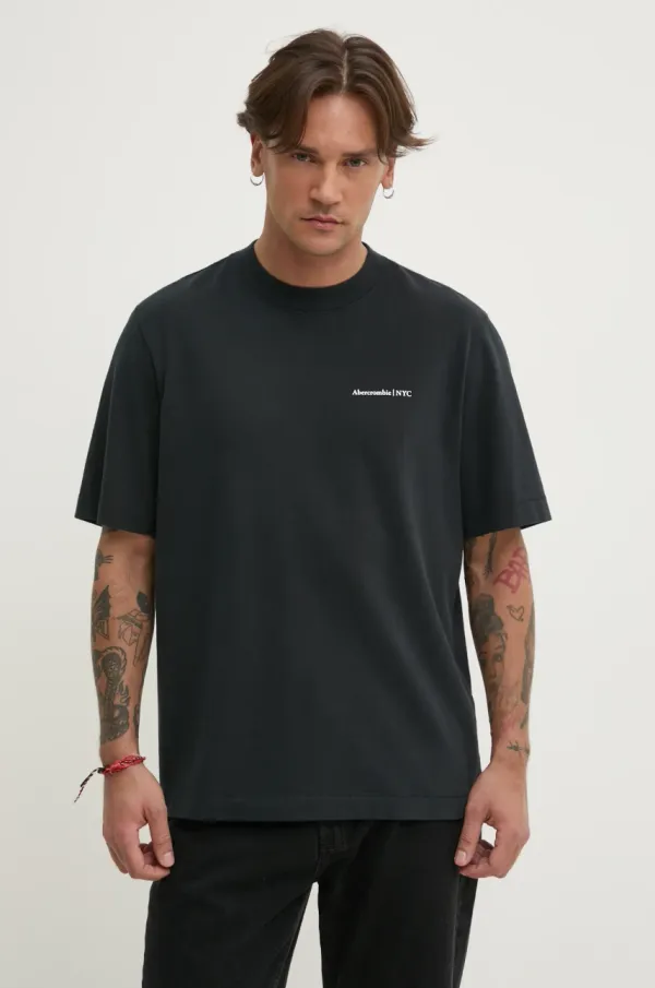 Abercrombie & Fitch Bombažna kratka majica Abercrombie & Fitch moška, črna barva, KI123-5017