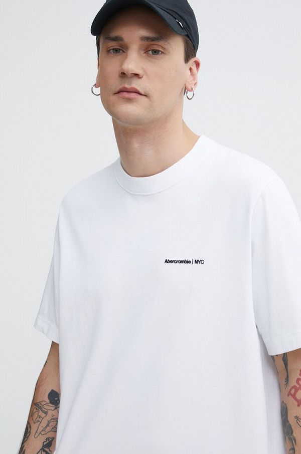 Abercrombie & Fitch Bombažna kratka majica Abercrombie & Fitch moški, bela barva