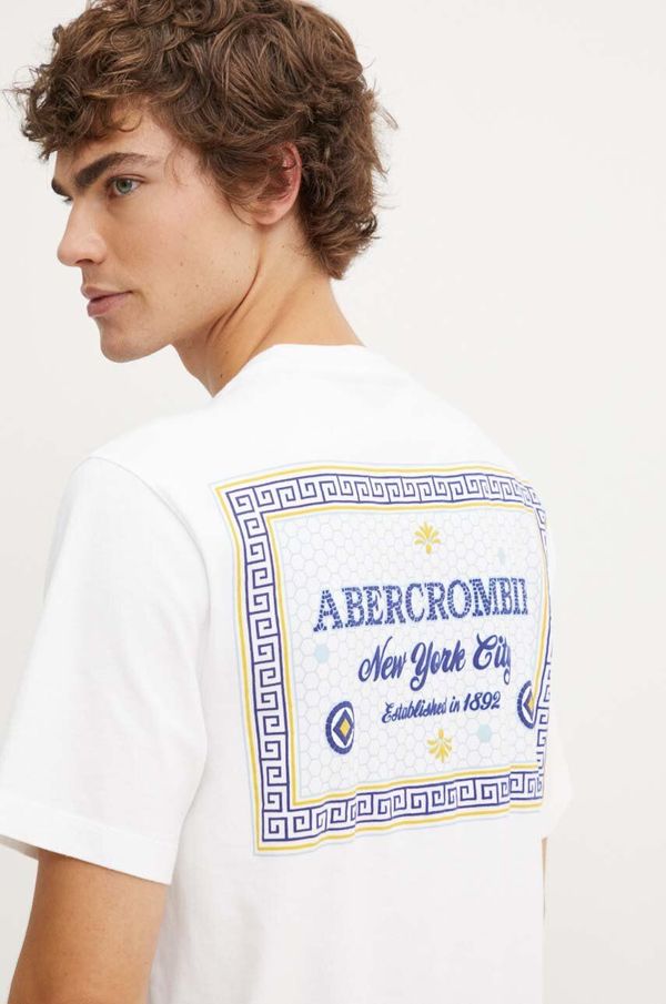 Abercrombie & Fitch Bombažna kratka majica Abercrombie & Fitch moški, bela barva