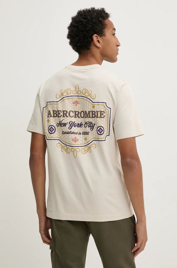 Abercrombie & Fitch Bombažna kratka majica Abercrombie & Fitch moški, bež barva