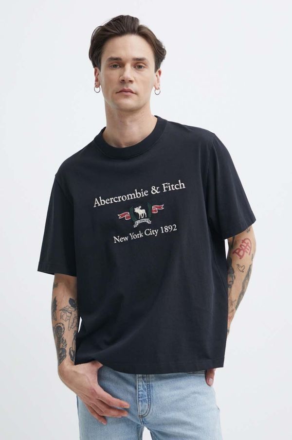 Abercrombie & Fitch Bombažna kratka majica Abercrombie & Fitch moški, črna barva