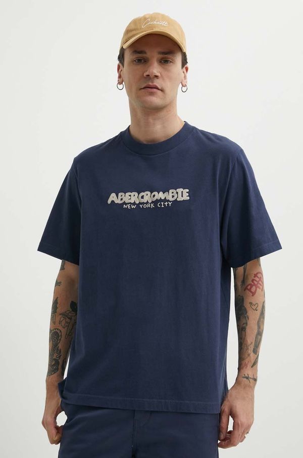 Abercrombie & Fitch Bombažna kratka majica Abercrombie & Fitch moški, mornarsko modra barva