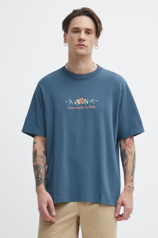 Abercrombie & Fitch Bombažna kratka majica Abercrombie & Fitch moški, turkizna barva