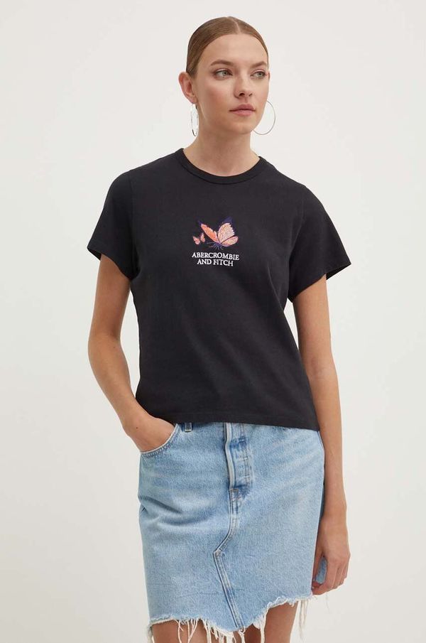 Abercrombie & Fitch Bombažna kratka majica Abercrombie & Fitch ženski, črna barva